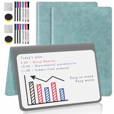 Image of Whiteboard 2 Pack A5 Green Small Notebook Mini Desk with Erasable Pens Dry Erase to do List White Board for School Office Supplies Accessories (Green, Pack)