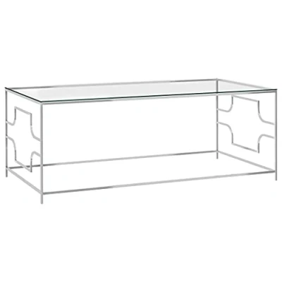 Image of vidaXL Silver Stainless Steel and Glass Coffee Table 120x60x45cm Modern Living Room Furniture, Durable Rectangular Couch Table, Easy Assembly