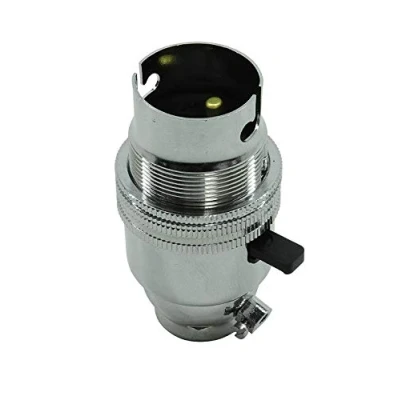 Image of K M Electronics® Silver Chrome Switched LAMP Light Bulb Holder BC Bayonet Cap 1/2&quot; Screw Thread