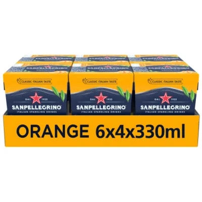 Image of San Pellegrino Italian Sparkling Drinks Classic Taste Original Orange Canned Soft Drink 24 Pack (6 x 4 330ml)