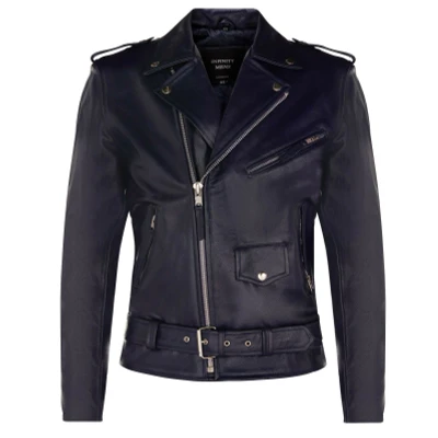 Image of Infinity Leather Mens Cow Hide Black Brando Jacket Venice Navy Size Large