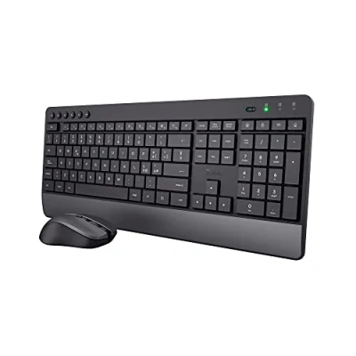 Image of Trust Trezo Wireless Keyboard and Mouse, Italian QWERTY Layout, Sustainable Design, Quiet Ergonomic Combo, Battery Life 48 Months, 2.4 GHz, USB Receiver, Liquid Resistance, PC, Laptop