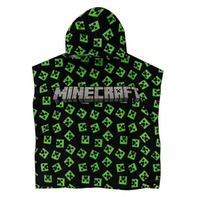 Image of Minecraft Towel For Boys Kids Poncho Hooded Bath And Beach Gamer Swimming One Size Black