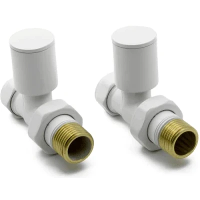 Image of UKDD® Towel Rails Valve Radiators Suitable for Installation of Your Heated Designer Minimalist Central Heating System (Towel Rail Straight White Valves (Pair))
