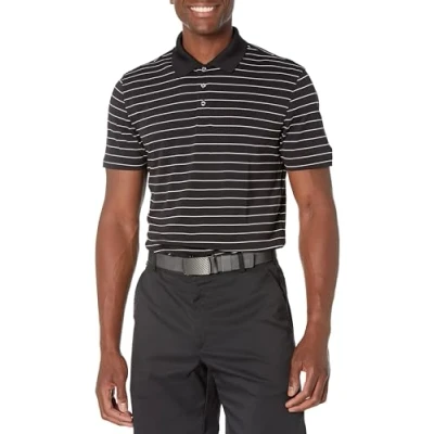 Image of Amazon Essentials Men&#039;s Slim Fit Quick Dry Golf Polo Shirt, Black Stripes, S