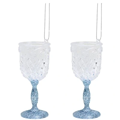 Image of Christmas Concepts® 10cm Glitter Wine Glass Decorations Luxury Tree (Ice Blue, Pack of 2)