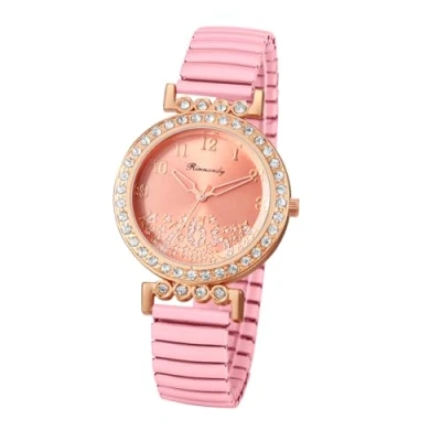Image of JewelryWe Cubic Zirconia Elastic Watches: Easy Reader Round Analog Quartz Colorful Stretch Band Wristwatch