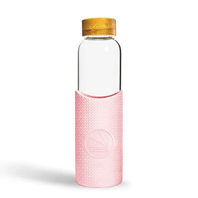 Image of Neon Kactus Glass Water Bottle Reusable Made with Borosilicate Travel For Hot &amp; Cold Drinks Durable, Leakproof, Non Slip Dishwasher Safe Pink Flamingo, 550ml
