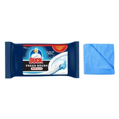 Image of Duck Fresh Brush Refills 12 Flushable Cleaning Pads Biodegradable Toilet Bowl Cleaner (1 Pack) with Microfibre Cloth