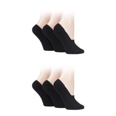 Image of SockShop Ladies Bamboo Shoe Liner Soft, Breathable, Cooling Plain Fine High Cut Low Short for Trainers 6 Pair Multipack Size 4 8 Black