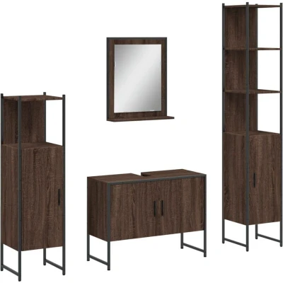 Image of vidaXL 4 Piece Bathroom Cabinet Set Brown Oak Engineered Wood