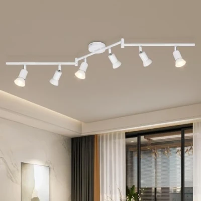 Image of Dehobo Ceiling Spotlight Rotatable Elegant White 6 Way GU10 LED Light 350 Swivelling Adjustable Modern for Kitchen Living Room Bedroom, No Bulbs