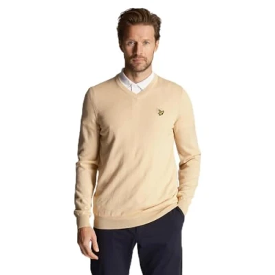 Image of Lyle &amp; Scott GOLF V NECK Jumper, Men&#039;s, Size: Small, Sand dune