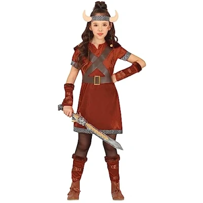 Image of FIESTAS GUIRCA Wiking Warrior Fancy Dress for Boys or Girls Barbarian Kids Costumes &amp; incl. Horns Tiara 5 6 years