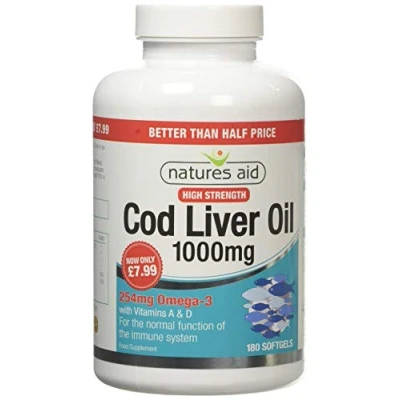 Image of Natures Aid 1000mg High Strength Cod Liver Oil 180 Capsules