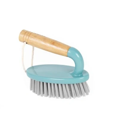 Image of Salter LASAL71403C2EU7 Scrubbing Brush With Wooden Handle, Strong/Durable Stiff Bristles, Recycled Plastic, Scrub Floors, Grout, Bathroom/Kitchen Tile, Cool Hues Collection, FSC® certified, Blue/Grey