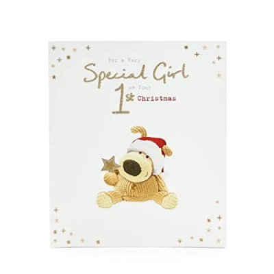 Image of UK Greetings 1st Christmas Card for Baby Girl Baby&#039;s Boofle Girls, Multi