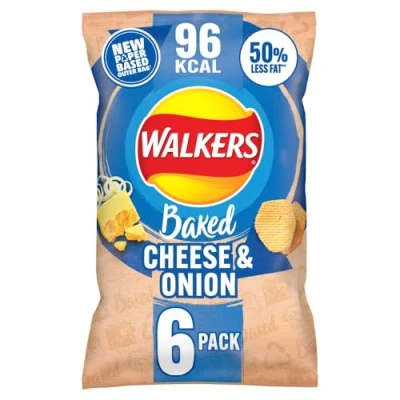 Image of Walkers Oven Baked Cheese and Onion Crisps, Blue, 6 x 22g