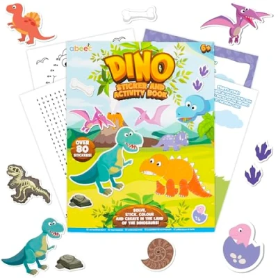Image of abeec Dino Sticker and Activity Book, Includes Colouring Pages, Dinosaur Activity, Over 80 Stickers, Mazes &amp; Dot to Dot, Perfect Girfts