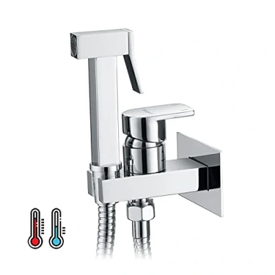 Image of Ibergrif M22019 Muslim Shower Mixer Kit, Hot and Cold Bidet Spray with Shattaf Sprayer, Hose Pipe, Chrome, Silver