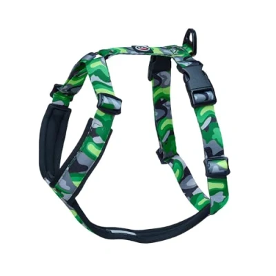 Image of FINNERO CAMOCOLOR adjustable dog harness, Y shaped harness with neoprene padding, sporty comfortable easy to use (green, XL)