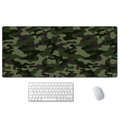 Image of SSOIU Extended Gaming Mouse Pad (35.5x15.7 in), Large Non Slip Rubber Base Mousepad with Stitched Edges, Waterproof Keyboard Mat Desk for Work, Game, Office, Home Green Camouflage