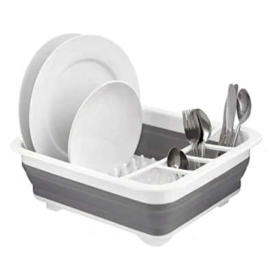 Image of Homeshopa Collapsible Dish Drainer, Foldable Drying Rack, Portable Dinnerware Organizer, Multifunctional Space Saving Kitchen Storage Rack Drainer for Home, Camping, Caravan, Travelling Grey