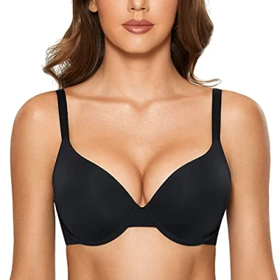 Image of DOBREVA Women&#039;s Push Up Bra Underwire Padded T Shirt Bras Full Coverage Plunge Black 36DD