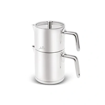 Image of Jumbo Metalix Full Metal Teapot, Stainless Steel Turkish Tea Pot Set w/Handles, 2.4 lb 1.1 lt 3.3 1.5 Drinker/Kettle, Dishwasher Safe, Samovar Maker, Large Capacity Samavar