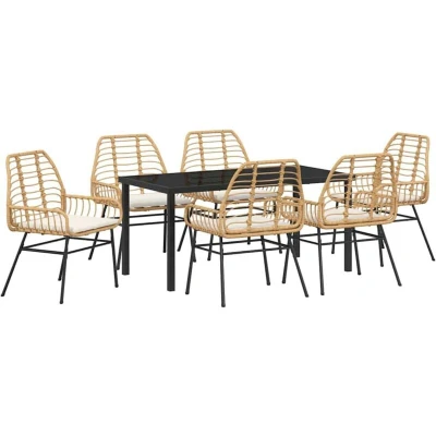 Image of vidaXL 7 Piece Garden Sofa Set with Cushions Brown Poly Rattan