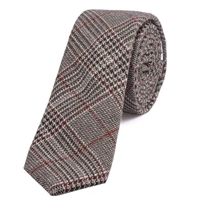 Image of DonDon Narrow Men&#039;s Cotton Tie 2.36 inch 6 cm dark red black brown checkered