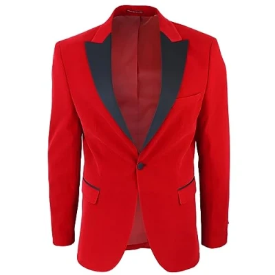Image of TruClothing Mens Red Velvet Tuxedo Blazer Satin Peak Lapels Dinner Jacket Wedding Prom Black Tie 44