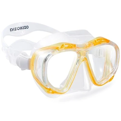 Image of Dizokizo Scuba Diving Mask for Adult, 180 Panoramic View Snorkel Mask, Anti Fog Leak Adjustable Goggles with Nose Cover Swimming Snorkeling (Yellow)