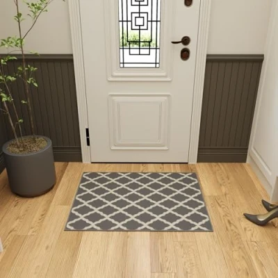 Image of Ottomanson Glamour Collection Elegant Trellis Design Rubberback Area Rug, 67 cm x 90 cm, Gray