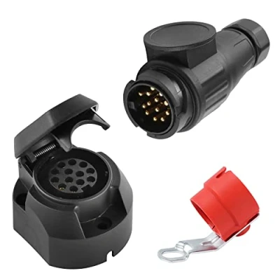 Image of SPARKMOTO 13 Pin Trailer plug and Socket,12V Socket With Red Holder Waterproof Light Connector For Boat Cars Caravan socket(Long)