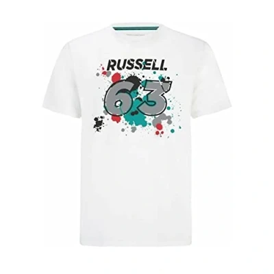 Image of Mercedes AMG Petronas Formula One Team Official 1 Merchandise Collection George Russell #63 T Shirt White Size: S