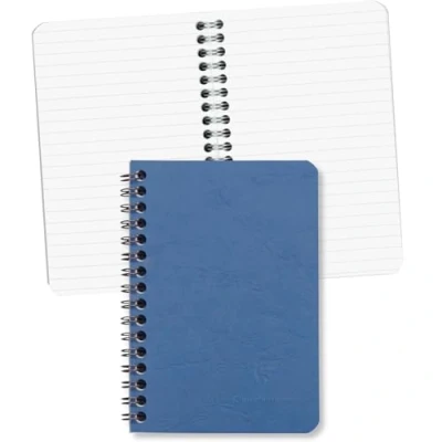 Image of Clairefontaine Ref 785964C Age Bag Wirebound Notebook (100 Pages) 9 x 14cm, Lined Rulings, 90gsm Brushed Vellum Paper, Pocket for Loose Documents Blue Cover