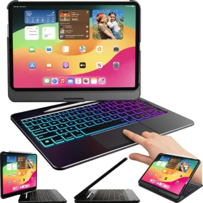 Image of Snugg iPad Air 13 Inch Case with Keyboard, Backlit Trackpad Bluetooth Keyboard 360 degree Rotatable Black