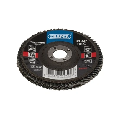 Image of Draper Zirconium Oxide Flap Disc, 100 x 16mm, 40 Grit