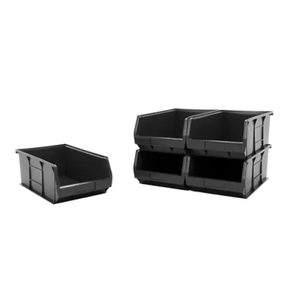 Image of BiGDUG Plastic Parts Bins Stackable or Wall Mounted Storage Boxes Garage Organiser Pack of 5 200H x 310W 520D mm Black
