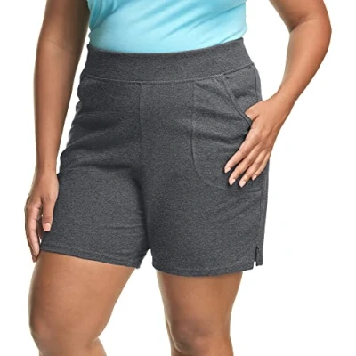 Image of JUST MY Size Women&#039;s Plus Cotton Jersey Shorts, Pull on Gym 7&quot; Inseam, Charcoal Heather, 1X