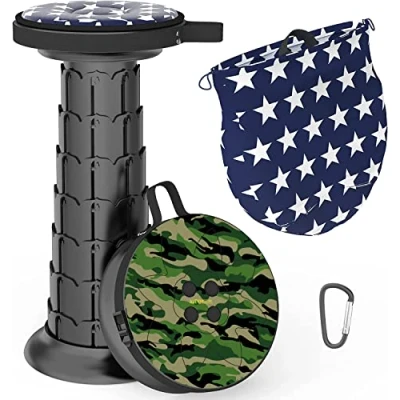 Image of ALEVMOOM 20.4“Portable Telescopic Stool Collapsible Stool, 400 Lbs Retractable for Fishing, Camping, Hiking, Adjustable and Lightweight Folding with Cushion