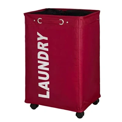 Image of WENKO 3450111100 Laundry bin Quadro Red basket, capacity 79 L, Plastic Polyester, 40 x 60 33 cm,