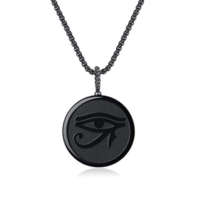 Image of COAI Black Obsidian Stone Necklace Eye of Ra for Men Women