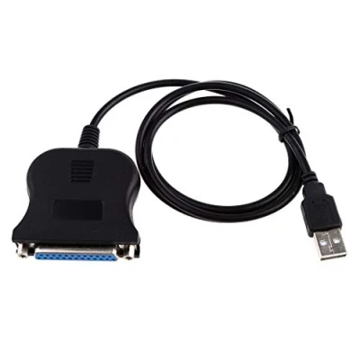 Image of Black USB to Printer DB25 25 Pin Male/Female Parallel Port Cable Adapter Connector