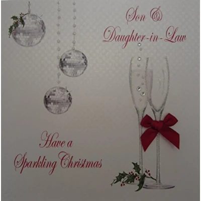 Image of White Cotton Cards Son &amp; Daughter in Law Have A Sparkling, Handmade Christmas Card. (Champagne Flutes, Code xx14 154)