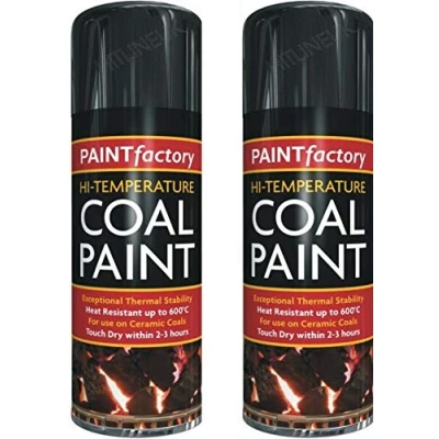 Image of 2 x 400ml Black Heat Resistant Paint 600C Stove Coal Rejuvenates Gas Coals Fire Spray