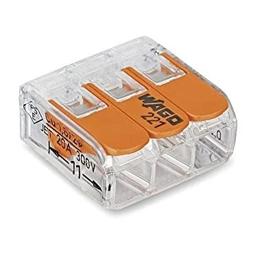 Image of Wago 221 413 Lever Clamp 3 Way Connectors Terminals Pack of 1