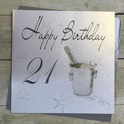 Image of white cotton cards Happy 21, Handmade Large 21st Birthday Card Champagne Bucket, XLS21