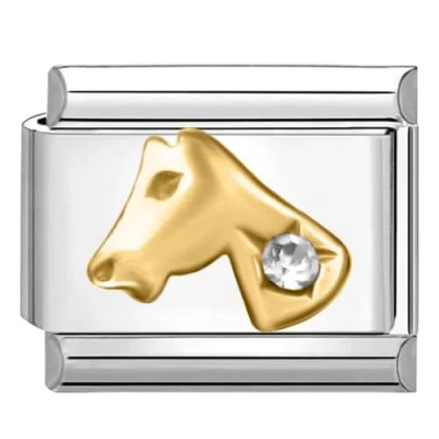 Image of Quiges 9mm Italian Style Charm Link Module Stainless Steel Gold Horse Zirconia for Bracelets